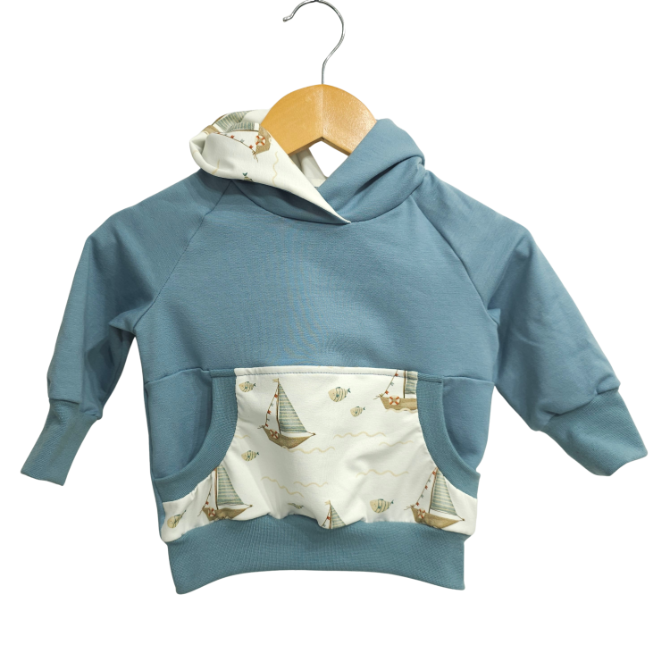 Hoodie [ Kids 1-7 Jahre ] Küstenkind Boote & Fische [Taubenblau]